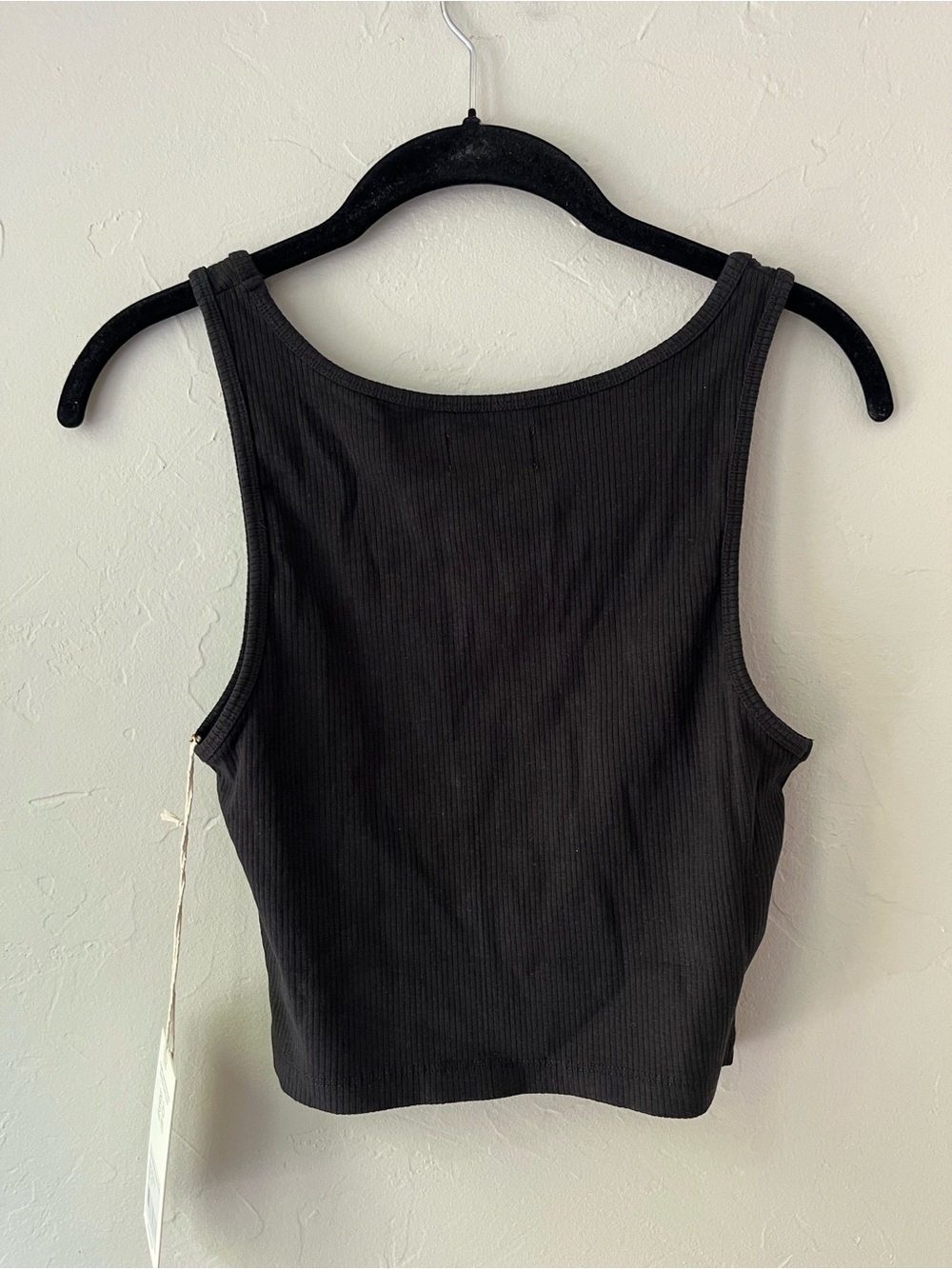 HTF MATE THE LABEL TENCEL RIB CROPPED SQUARE NECK TOP JET BLACK S - Picture 2 of 2